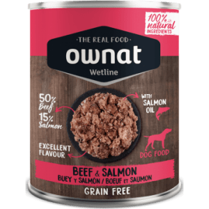 Comida húmeda ownat wetline buey y salmón para perros
